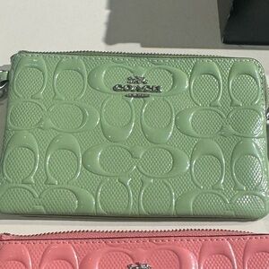 Coach Green Embossed Leather Wristlet
